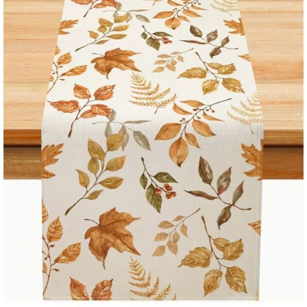 Table Runner 13x72in Woven Polyester Fall Leaves
